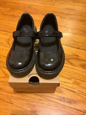 Dr. Martens Kids Black Patent Mary Jane Strap Shoes